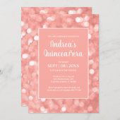 Chic Modern Elegant Pink Bokeh Lights Quinceañera Kaart (Voorkant / Achterkant)