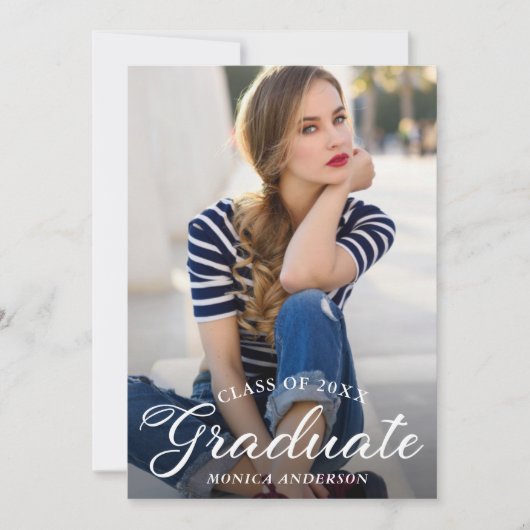 Chic Modern Elegant Script PHOTO Graduation Party Kaart (Voorkant)