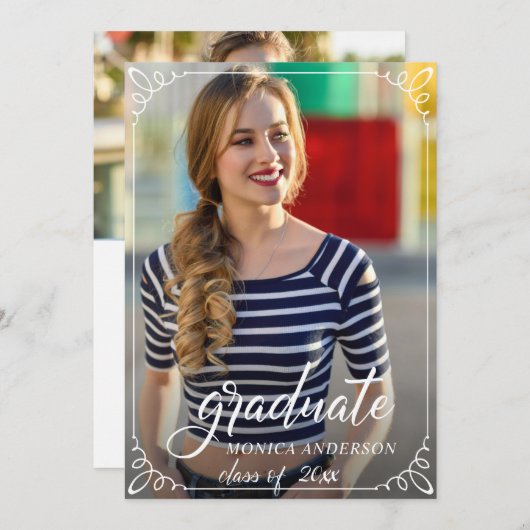 Chic Modern Elegant Script PHOTO Graduation Party Kaart (Voorkant / Achterkant)