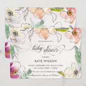 Chic Modern Elegant Waterverf Floral Baby shower Kaart (Voorkant / Achterkant)
