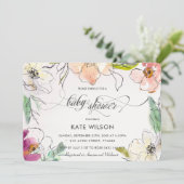 Chic Modern Elegant Waterverf Floral Baby shower Kaart (Staand voorkant)