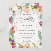 Chic Modern Elegante Waterverf Bloemen Huwelijk