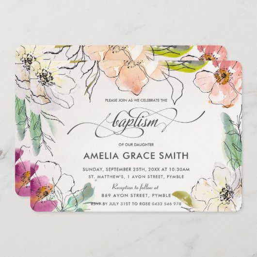 Chic Modern Elegante Waterverf Bloemendoop Kaart (Voorkant / Achterkant)