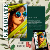 Chic Modern Emerald Groen Wit Foto Afstuderen Aankondiging
