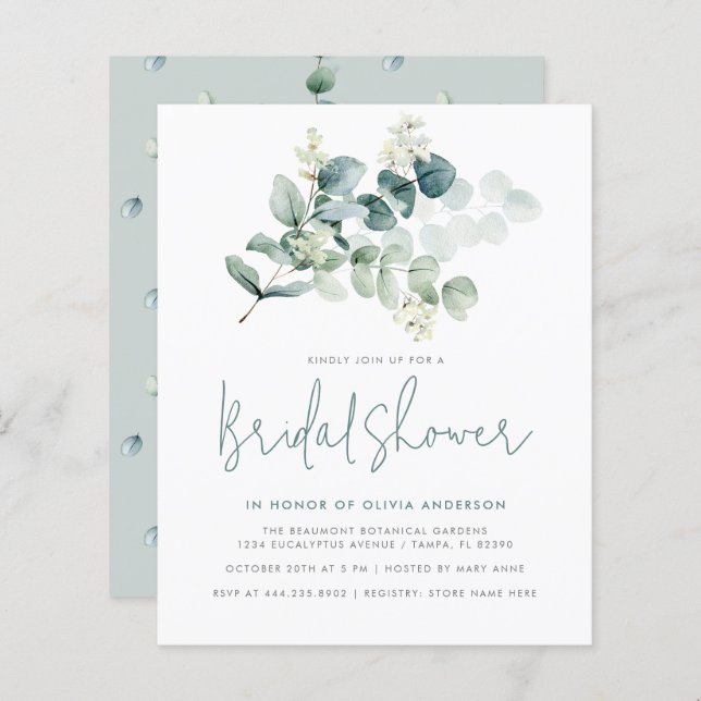 Chic Modern Eucalyptus Greenery Vrijgezellenfeest (Voorkant / Achterkant)