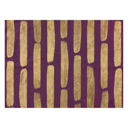 Chic Modern Faux Gold Brushstrokes op Paarse Tafelkleed (Voorkant (Horizontaal))