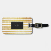 Chic Modern Faux Gold Stripes Initialen Bagagelabel (Voorkant horizontaal)