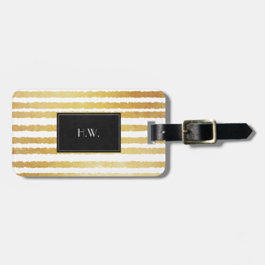 Chic Modern Faux Gold Stripes Initialen Bagagelabel (Voorkant horizontaal)