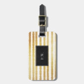 Chic Modern Faux Gold Stripes Initialen Bagagelabel (Voorkant verticaal)