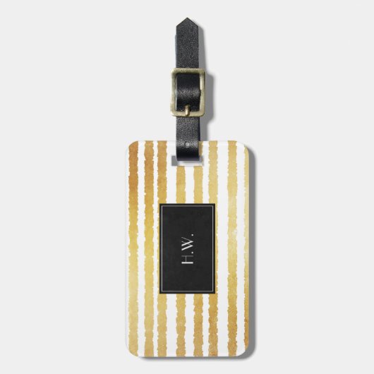 Chic Modern Faux Gold Stripes Initialen Bagagelabel (Voorkant verticaal)