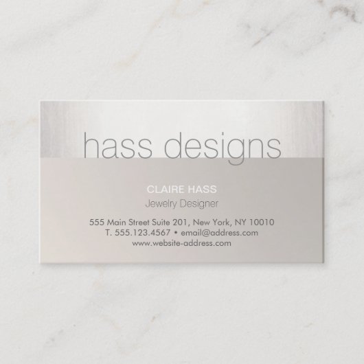 Chic Modern Faux Silver Foil en Taupe Designer Visitekaartje (Voorkant)