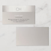 Chic Modern Faux Silver Foil en Taupe Monogram Visitekaartje (Voorkant / Achterkant)