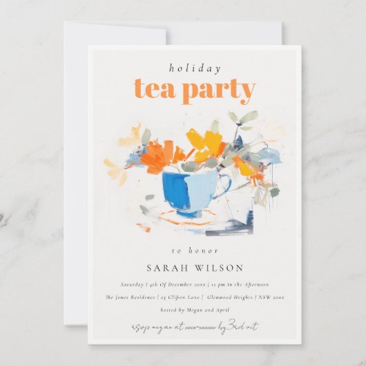 Chic Modern Floral Tea Cup Holiday Tea Party Kaart (Voorkant)
