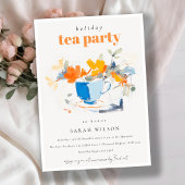 Chic Modern Floral Tea Cup Holiday Tea Party Kaart