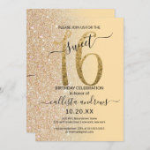 Chic Modern Geel Goud Glitter Ombre Sweet 16 Kaart (Voorkant / Achterkant)