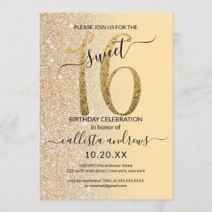 Chic Modern Geel Goud Glitter Ombre Sweet 16 Kaart