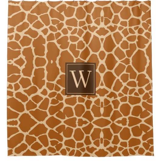 Chic Modern Giraffe Print Monogram Douchegordijn (Voorkant)