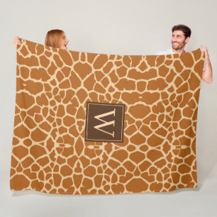 Chic Modern Giraffe Print Monogram Fleece Deken