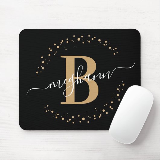Chic Modern Girly Black Gold Name Script Muismat (Met muis)