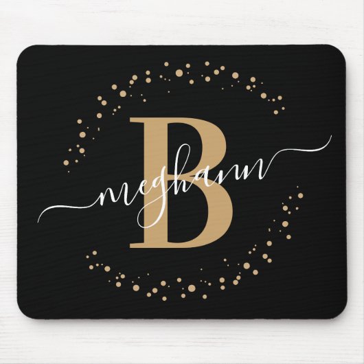 Chic Modern Girly Black Gold Name Script Muismat (Voorkant)