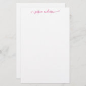 Chic Modern Girly Magenta Roze Script Calligrafie Briefpapier (Voorkant / Achterkant)