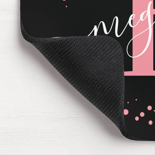 Chic Modern Girly Pink Black Name Monogram Muismat (Hoek)