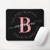 Chic Modern Girly Pink Black Name Monogram Muismat (Met muis)