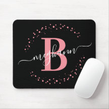 Chic Modern Girly Pink Black Name Monogram