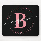 Chic Modern Girly Pink Black Name Monogram Muismat (Voorkant)