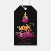 Chic Modern Glitter Pine Tree Merry Christmas Cadeaulabel (Voorkant)