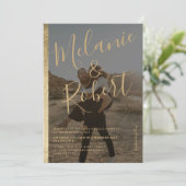 Chic modern Gold border 2 foto's leggen bruiloft v Kaart (Staand voorkant)