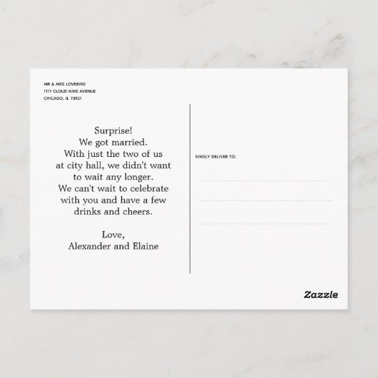 Chic Modern Gold Heart Elopement Weddenschap Briefkaart (Achterkant)