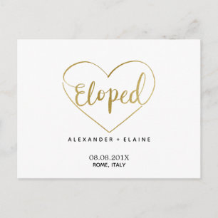 Chic Modern Gold Heart Elopement Weddenschap Briefkaart
