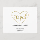 Chic Modern Gold Heart Elopement Weddenschap Briefkaart (Voorkant)