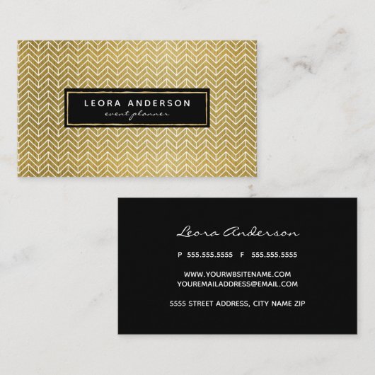 Chic Modern Gold Herringbone Pattern Visitekaartje (Voorkant / Achterkant)