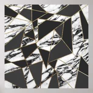 Chic Modern Gold Marble en Black Geometric Poster