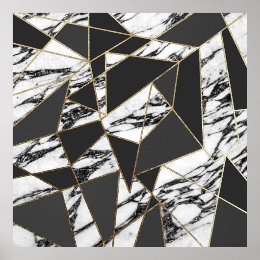 Chic Modern Gold Marble en Black Geometric Poster (Voorkant)