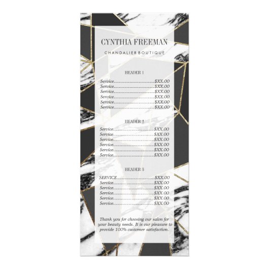 Chic Modern Gold Marble en Black Geometric Reclamekaart (Voorkant)