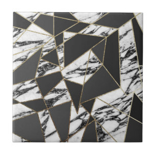 Chic Modern Gold Marble en Black Geometric Tegeltje