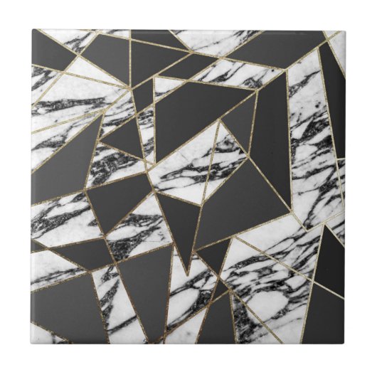 Chic Modern Gold Marble en Black Geometric Tegeltje (Voorkant)