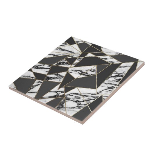 Chic Modern Gold Marble en Black Geometric Tegeltje (Zijkant)