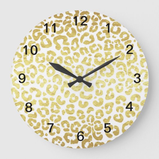 Chic Modern Gold White Leopard Jaguar Cheetah Grote Klok (Voorkant)