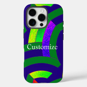 chic modern green/blue chevrons iPhone 16 pro hoesje
