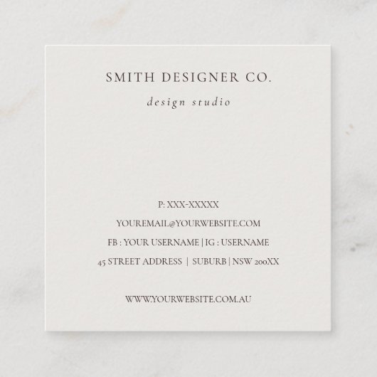 Chic Modern Green Leafy Tropical Foliage Fern Logo Vierkante Visitekaartje (Achterkant)