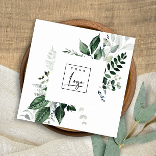 Chic Modern Green Leafy Tropical Foliage Fern Logo Vierkante Visitekaartje