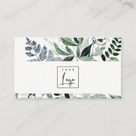 Chic Modern Green Leafy Tropical Foliage Fern Logo Visitekaartje (Voorkant)