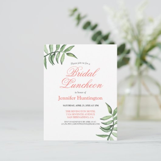 Chic Modern Greenery Bridal Luncheon Briefkaart (Staand voorkant)