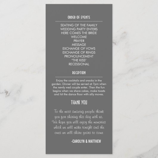 Chic Modern Grey Wedding Program Rack Kaart (Achterkant)