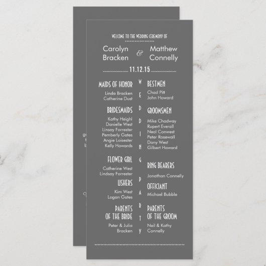 Chic Modern Grey Wedding Program Rack Kaart (Voorkant / Achterkant)