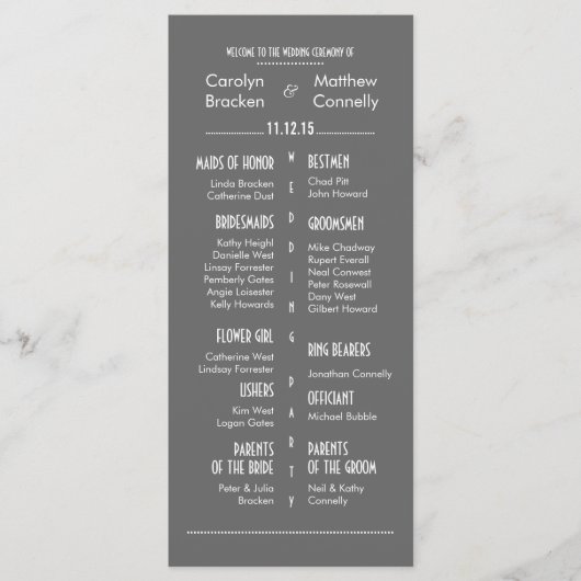 Chic Modern Grey Wedding Program Rack Kaart (Voorkant)